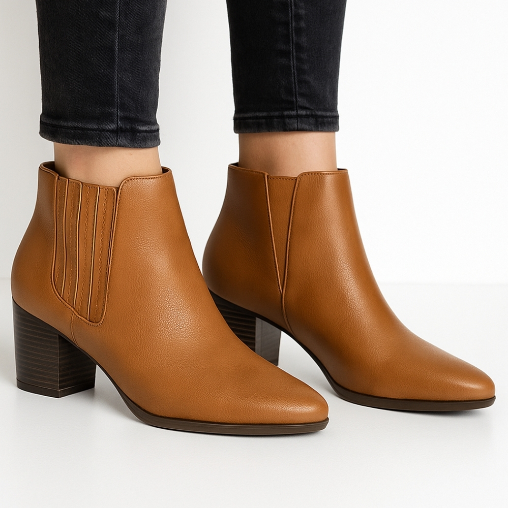 Joe Fresh Cognac Brown Faux Leather Ankle Booties Boots Size 9 Flaw NWOT